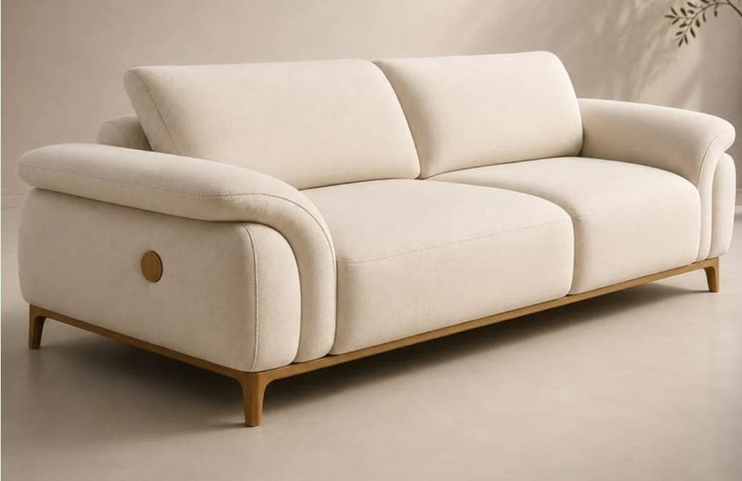 Cream three seater sofa with curved arms