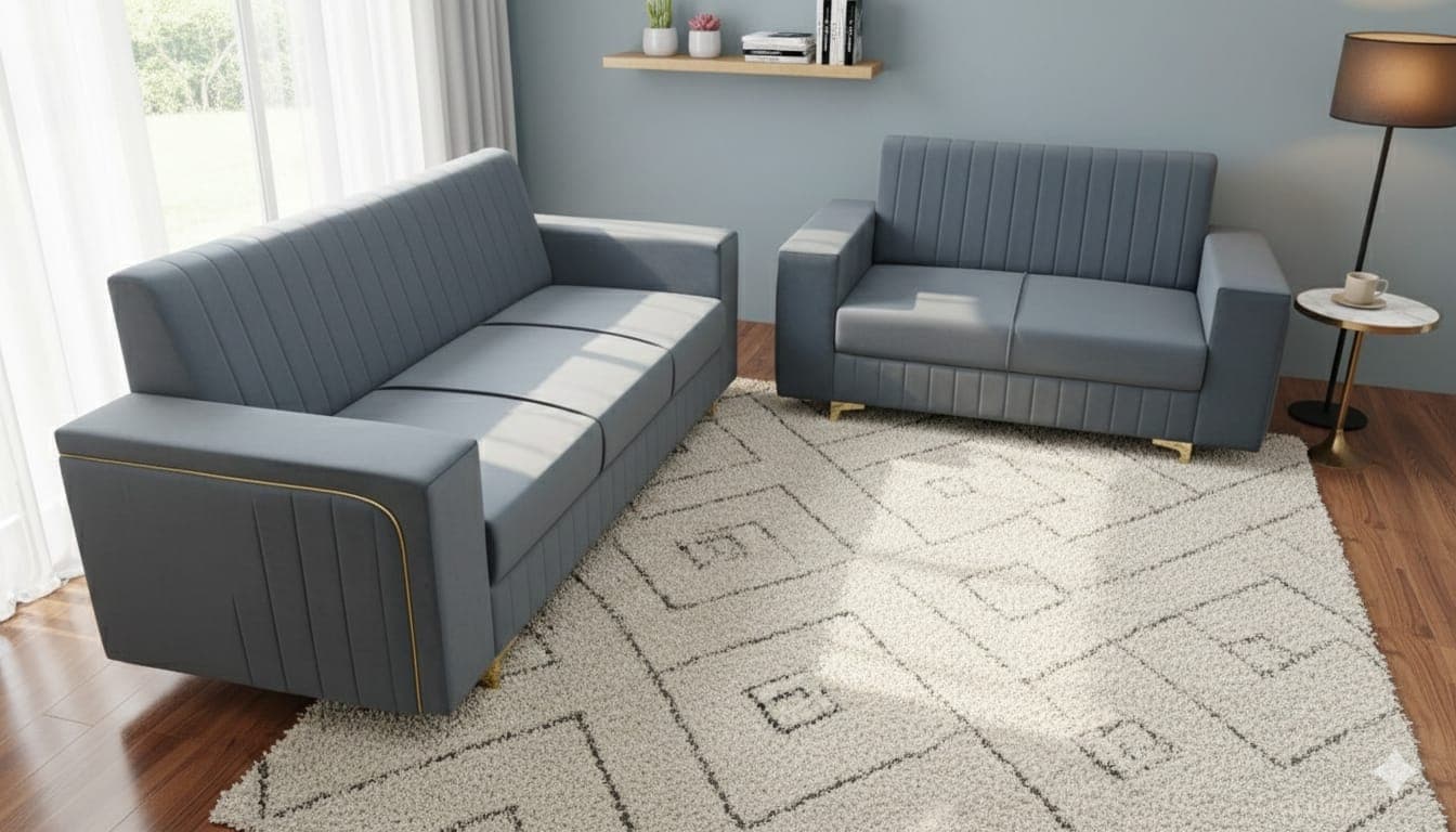 Grey vertical-stitch 3+2 sofa set