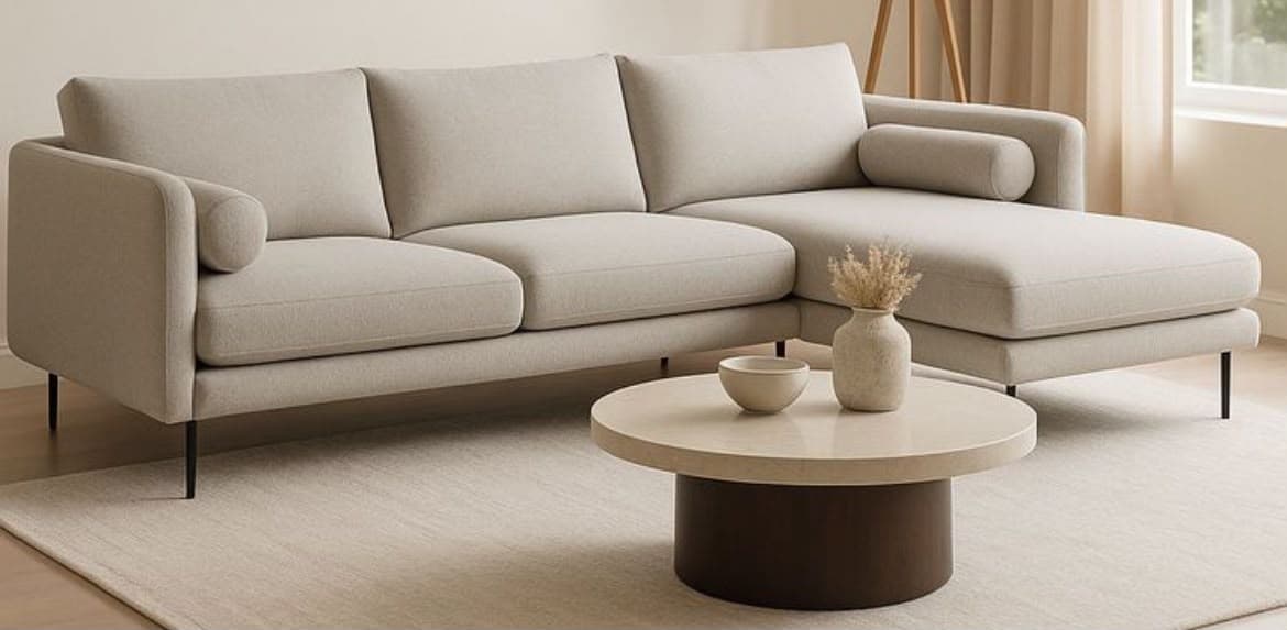 Beige modern sofa with chaise