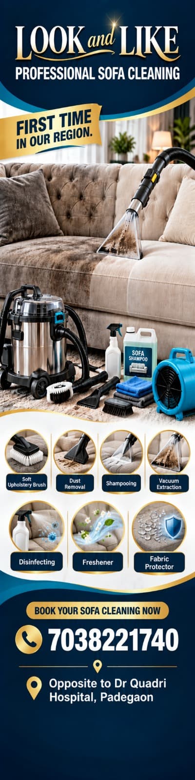 Look and Like professional sofa cleaning in Padegaon, Aurangabad — book on 7038221740
